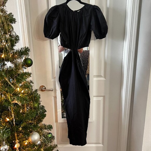 FAITHFULL THE BRAND Alessandria Cotton Midi-dress In Plain Black - Picture 1 of 5